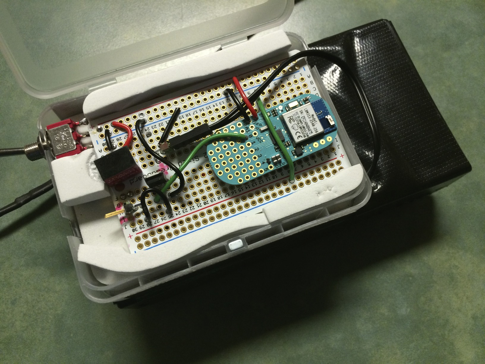 Bourbon Chandelier Control Circuit Enclosure Strapped to the D Batteries