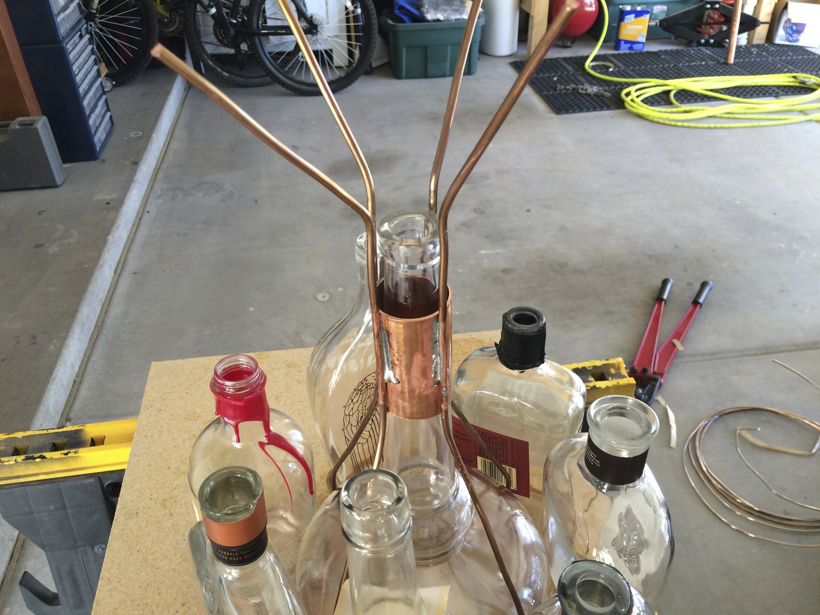 Vertical Support Wires and Copper Pipe Neck Piece