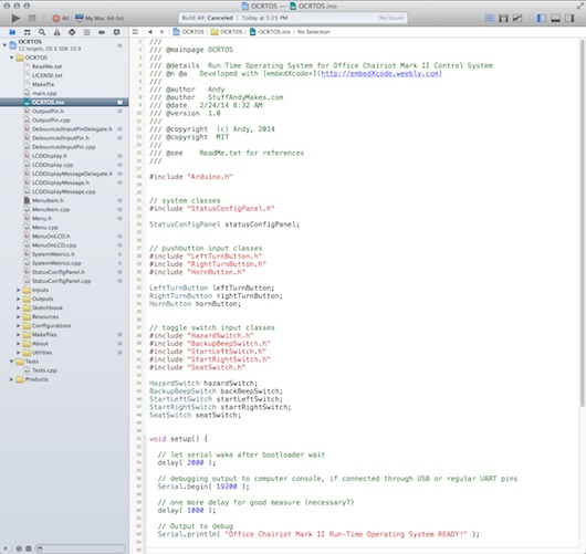 Office Chairiot Mark II firmware in C++ using Xcode and embedXcode+