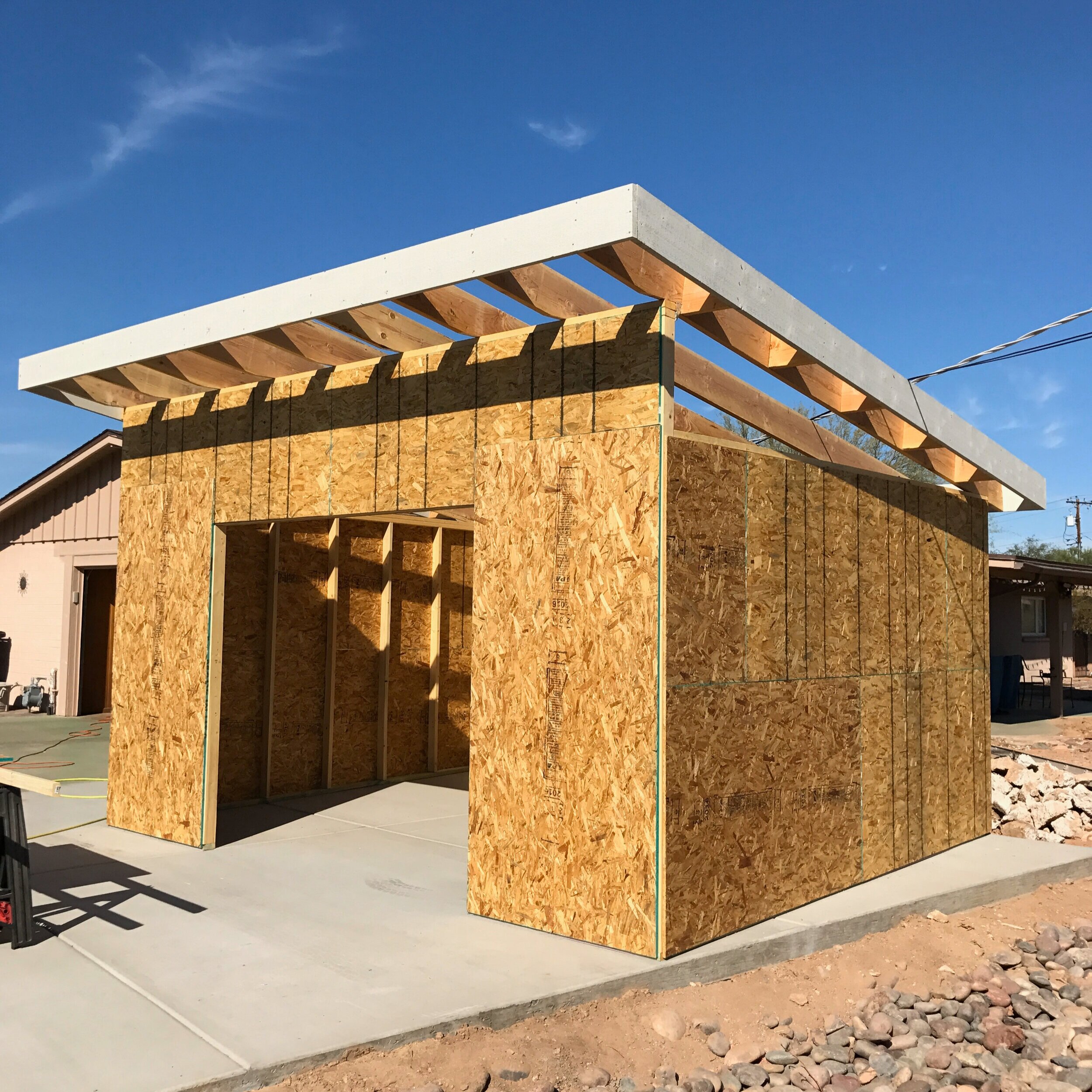 Fascia up along with little side rafter thingies (clearly I’m not an architect or pro builder)