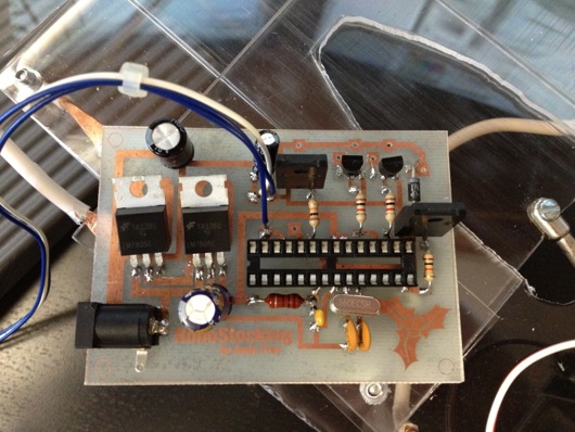 RoboStocking motherboard with socket for ATmega328 microcontroller
