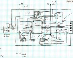 Hand-drawn circuit diagram of Disney glowing ears